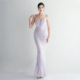 High Density Three Dimensional Strong Sequin Positioning Floral Dress Long Cocktail Slim Fit Evening Dress Elegant